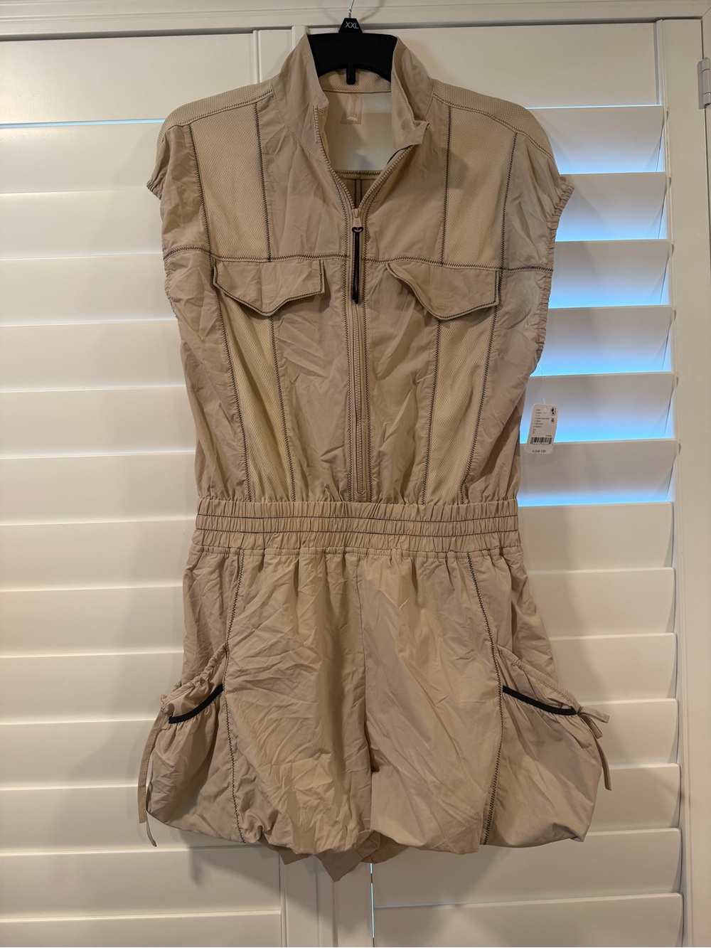 FP Movement by Free People Beige Sleeveless Utility Romper